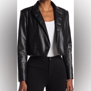 Lucy Paris Womens L Faux Leather Crop Lined Jacket in Black,